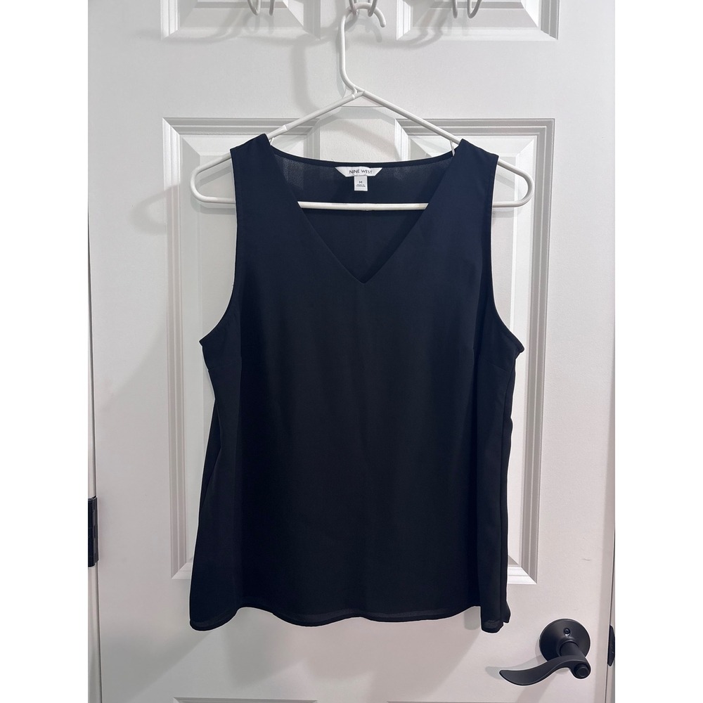 Nine West Womens Black V-Neck Sleeveless Blouse Shell Top Size Medium